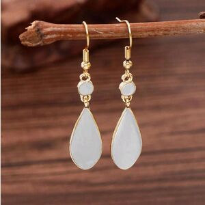 Gold White Enamel Teardrop Dangle Earrings Drop Pendant Fashion Charm Long New